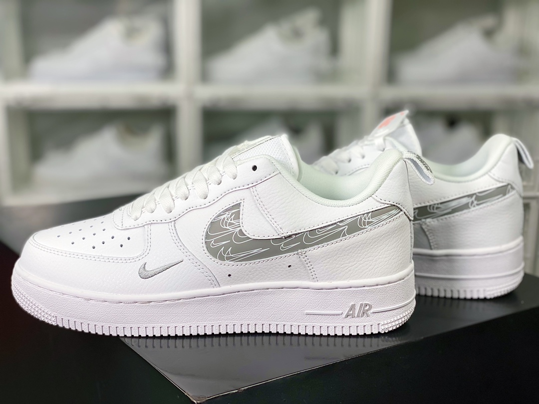 Air Force 1 '07 LV8 Low Premium ”Cut Out/White/Black Mini Swoosh” Air Force One Sneakers ”Leather White Gray Small Double Hook 3M Hook” FB8971-200