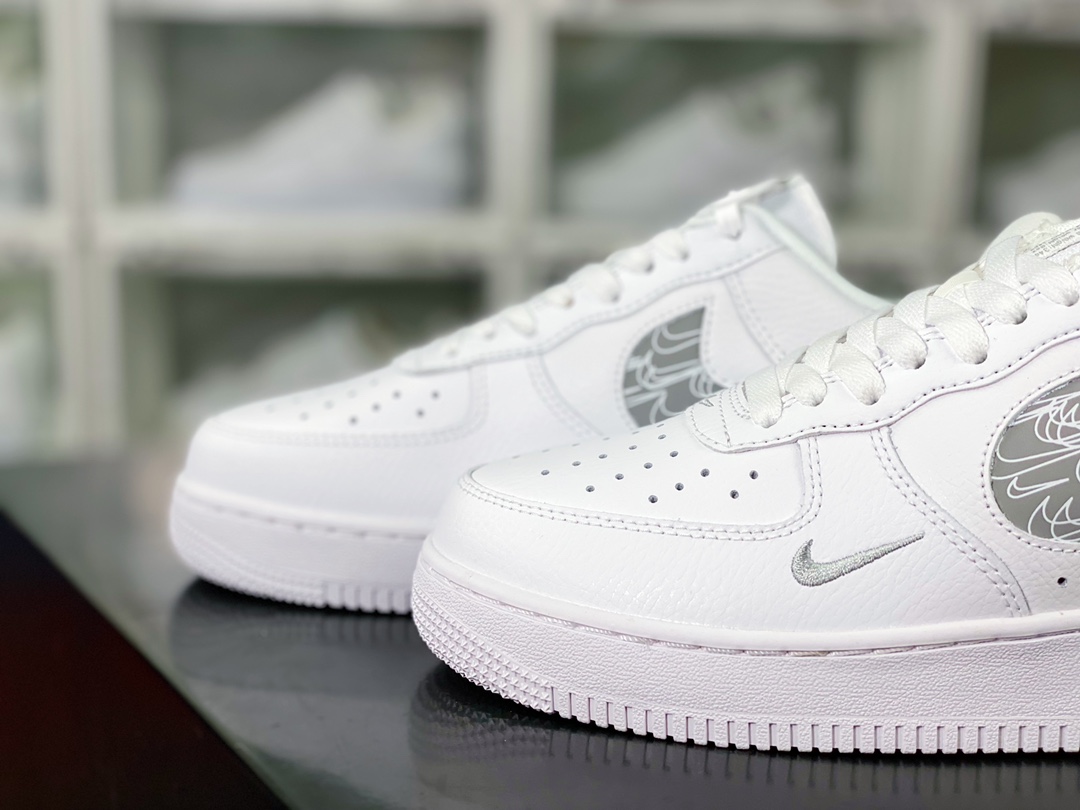 Air Force 1 '07 LV8 Low Premium ”Cut Out/White/Black Mini Swoosh” Air Force One Sneakers ”Leather White Gray Small Double Hook 3M Hook” FB8971-200