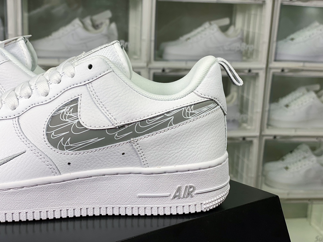 Air Force 1 '07 LV8 Low Premium ”Cut Out/White/Black Mini Swoosh” Air Force One Sneakers ”Leather White Gray Small Double Hook 3M Hook” FB8971-200