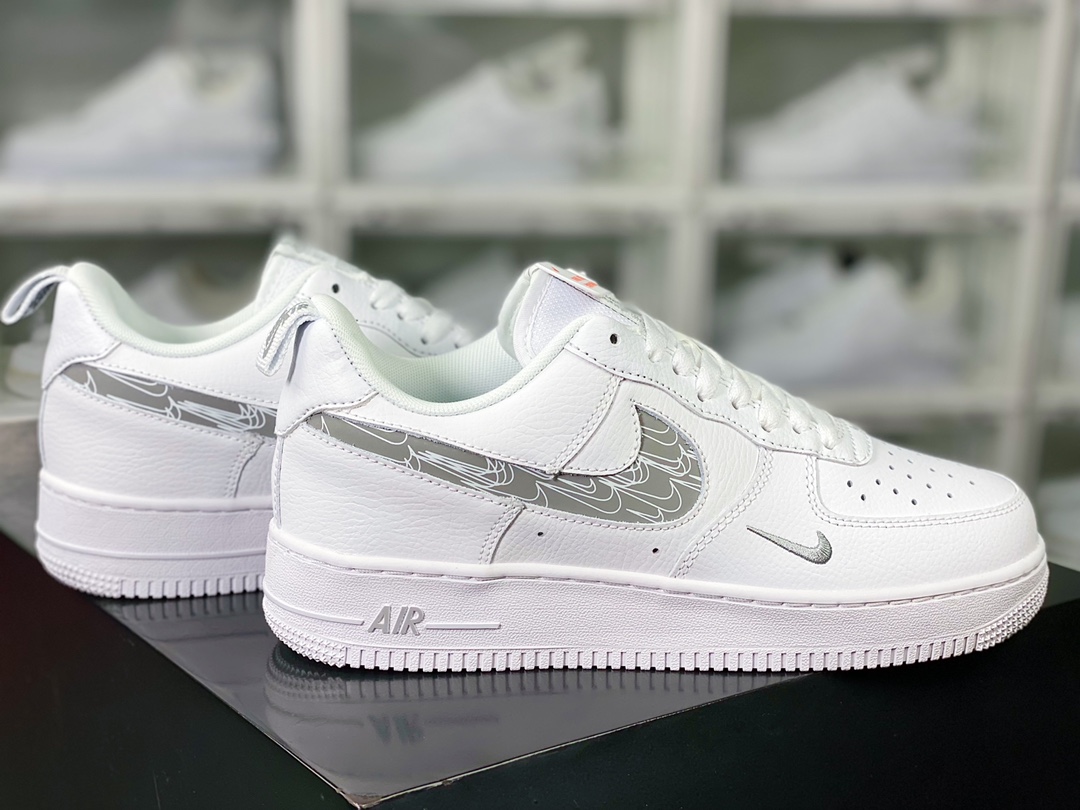 Air Force 1 '07 LV8 Low Premium ”Cut Out/White/Black Mini Swoosh” Air Force One Sneakers ”Leather White Gray Small Double Hook 3M Hook” FB8971-200