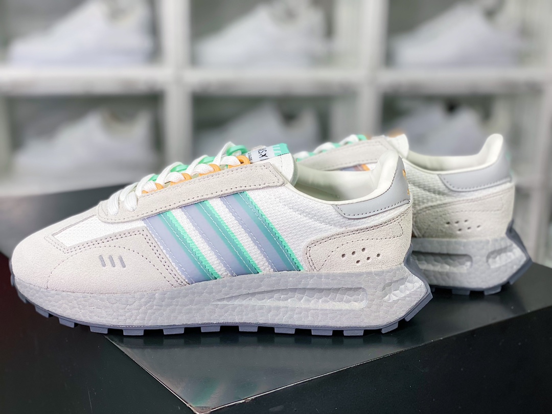 Adidas Originals Retropy Boost E5 series retro racing running shoes ”gray mint green” IG3401