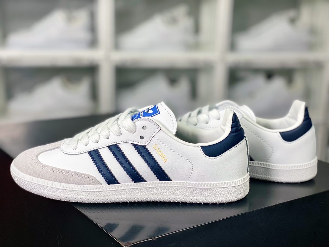 Adidas Originals Samba OG Samba Series Gentleman Dexter Football Shoes ”Leather White Gray Navy Blue” GW3158