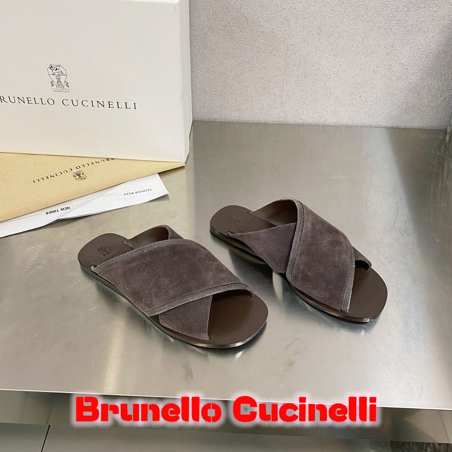 Brunello Cucinelli Scarpe Sneaker Pantofole Alta qualità
 Ricamo Camoscio Cotone Cuoio genuino Gomma Collezione Primavera/Estate Pantaloni da tuta