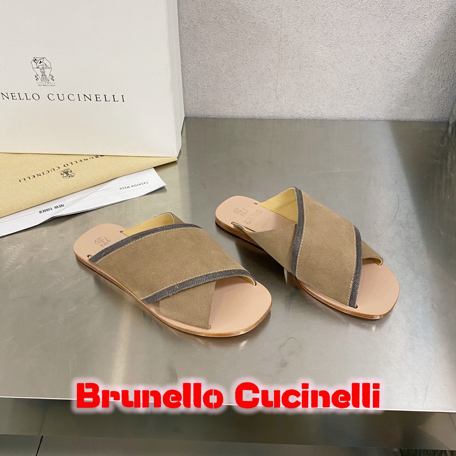 Brunello Cucinelli Scarpe Sneaker Pantofole Ricamo Camoscio Cotone Cuoio genuino Gomma Collezione Primavera/Estate Pantaloni da tuta