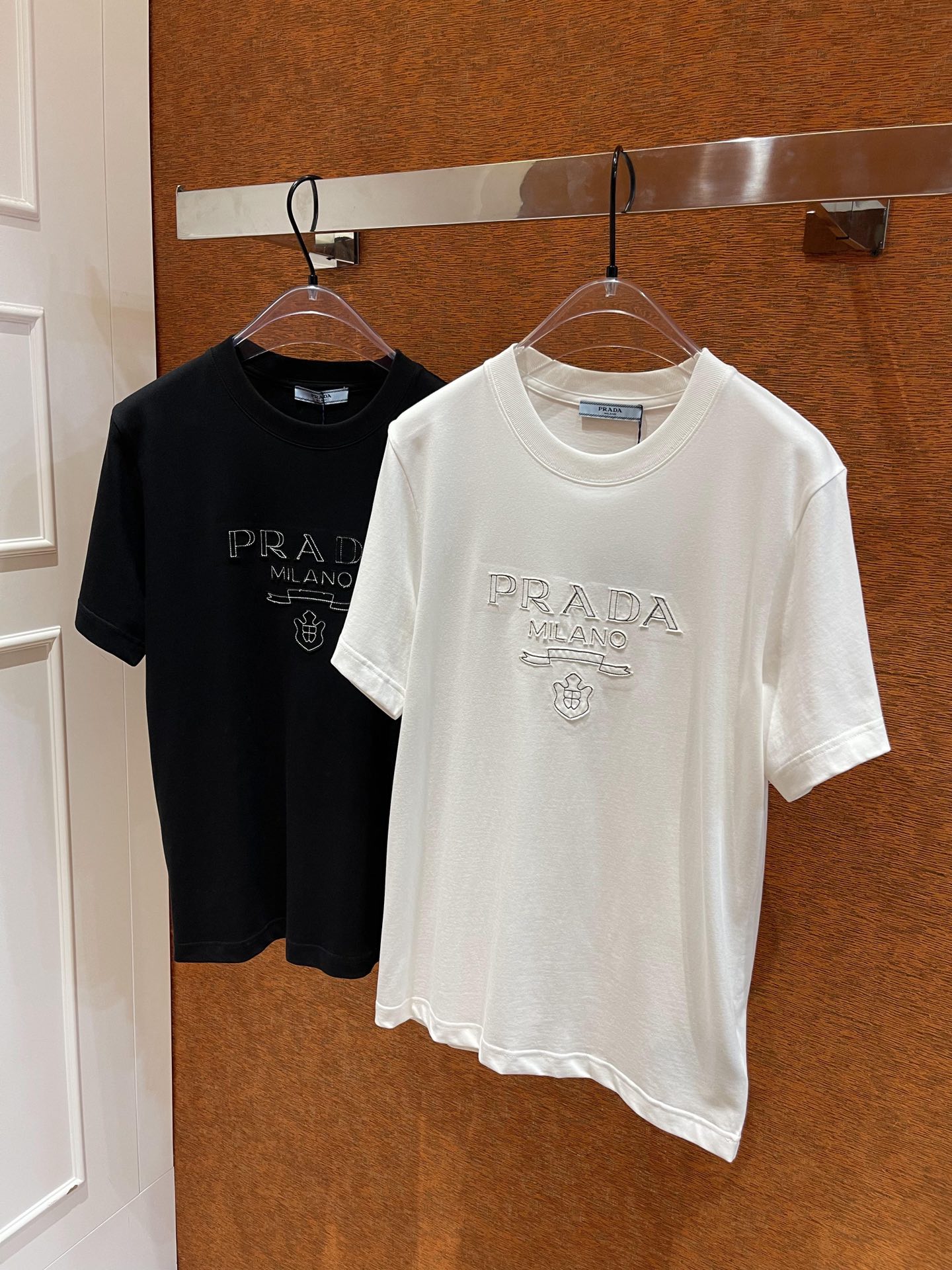 Prada Clothing T-Shirt Black White Unisex Combed Cotton Summer Collection Short Sleeve