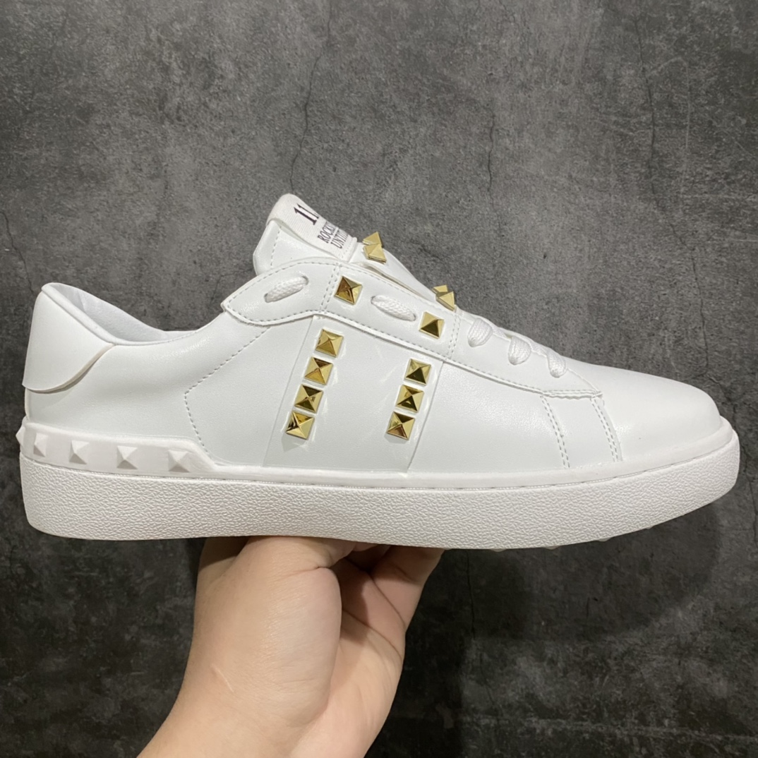 [Top quality made in Dongguan] VALENTINO VLTN OPEN pure white calfskin rivet sneakers