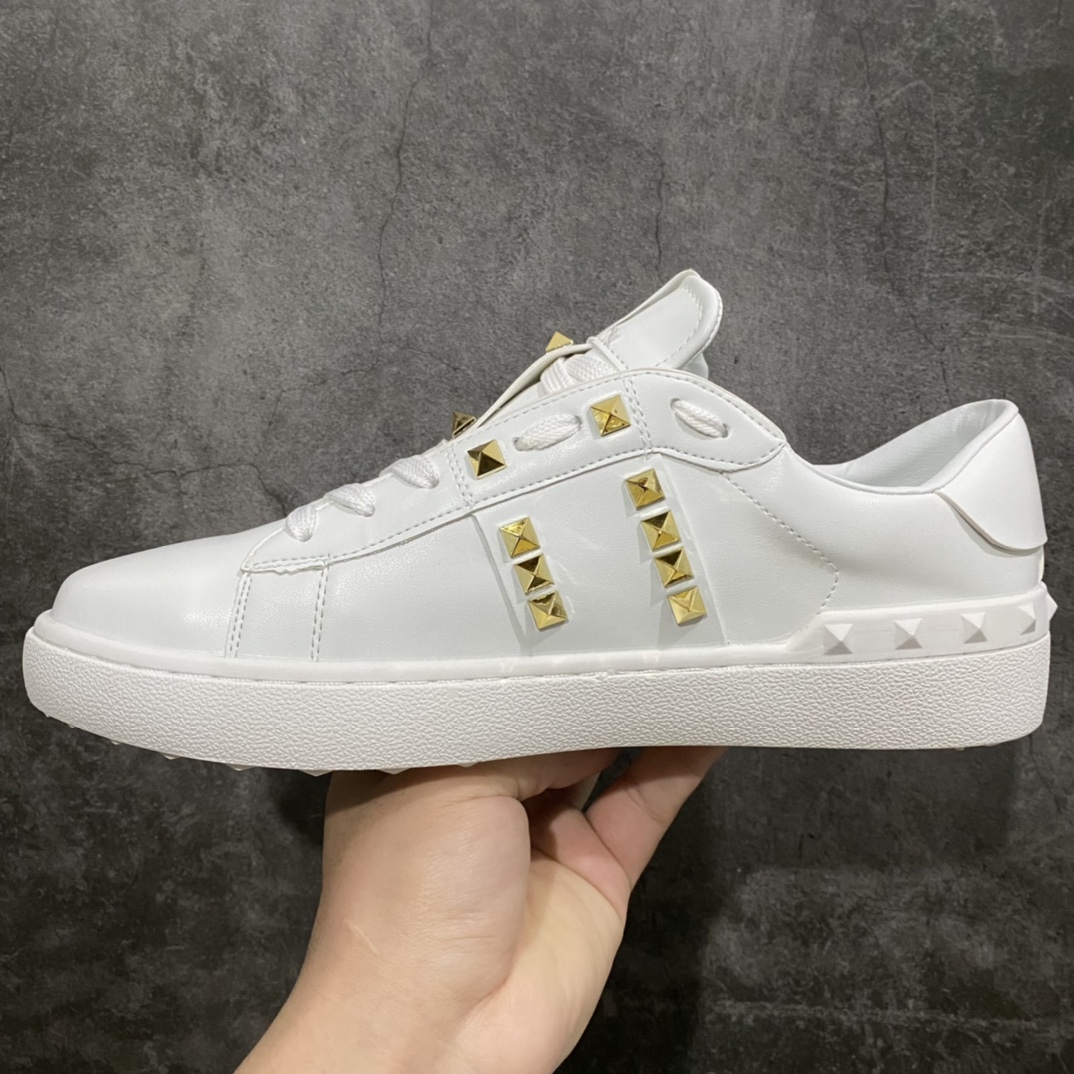 [Top quality made in Dongguan] VALENTINO VLTN OPEN pure white calfskin rivet sneakers