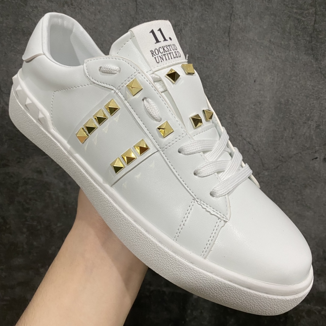 [Top quality made in Dongguan] VALENTINO VLTN OPEN pure white calfskin rivet sneakers