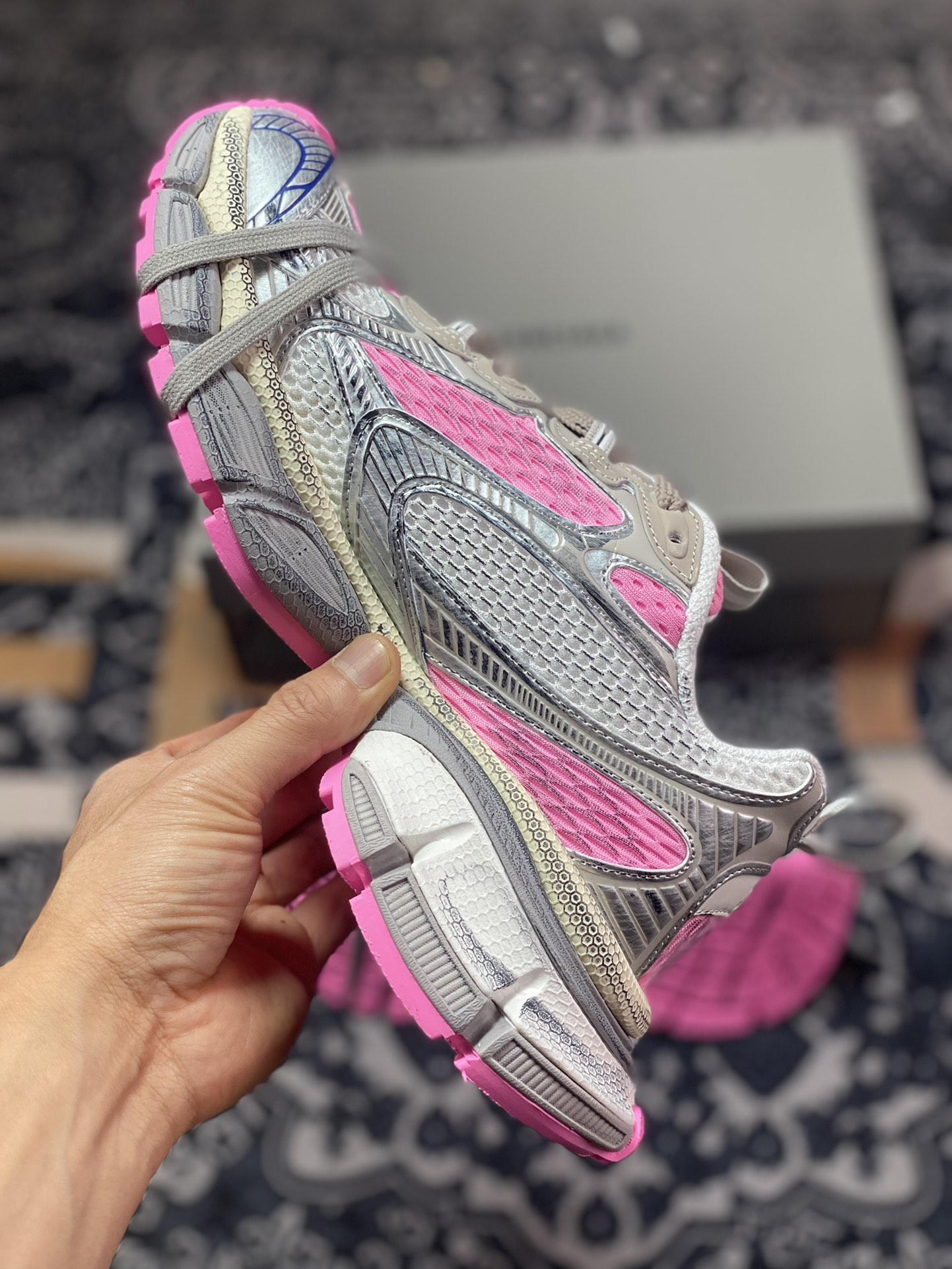 BALENCIAGA 3XL Sneakers 3+ series low-top retro running shoes ”net woven silver blue light pink distressed” 734731 W3XL5 9050