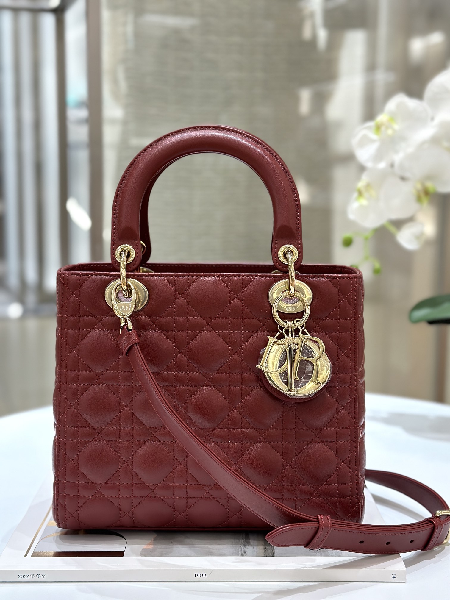 디올 Lady Dior 24cm 레드 양가죽 까나쥬 백 레플리카