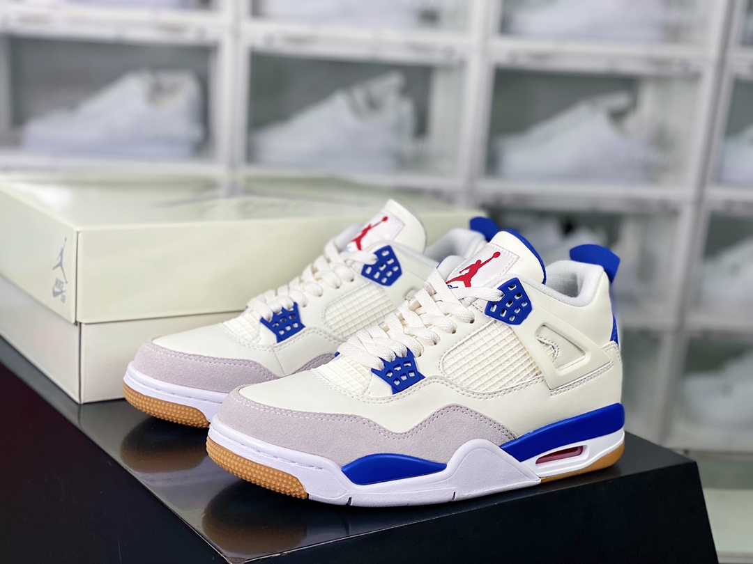 280 SB x Air Jordan 4 Retro SP”Blue Sapphire”迈克尔·乔丹AJ4代中帮篮球鞋“联名白蓝生胶”DR5415-104