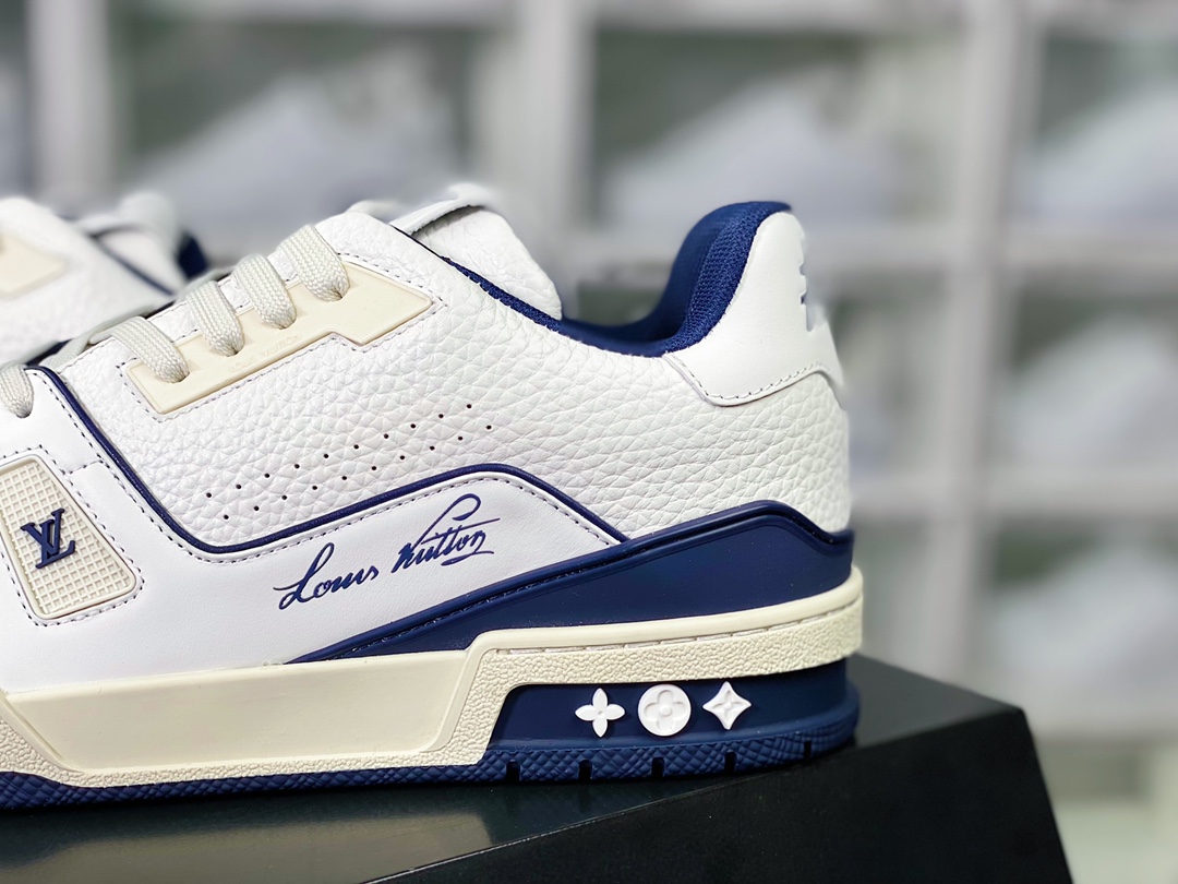 Louis Vuitton Trainer Sneaker Low Low-top Retro Casual Basketball Sneakers ”Leather Off-White Navy” 1ABFA8