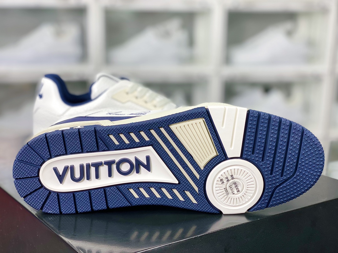 Louis Vuitton Trainer Sneaker Low Low-top Retro Casual Basketball Sneakers ”Leather Off-White Navy” 1ABFA8