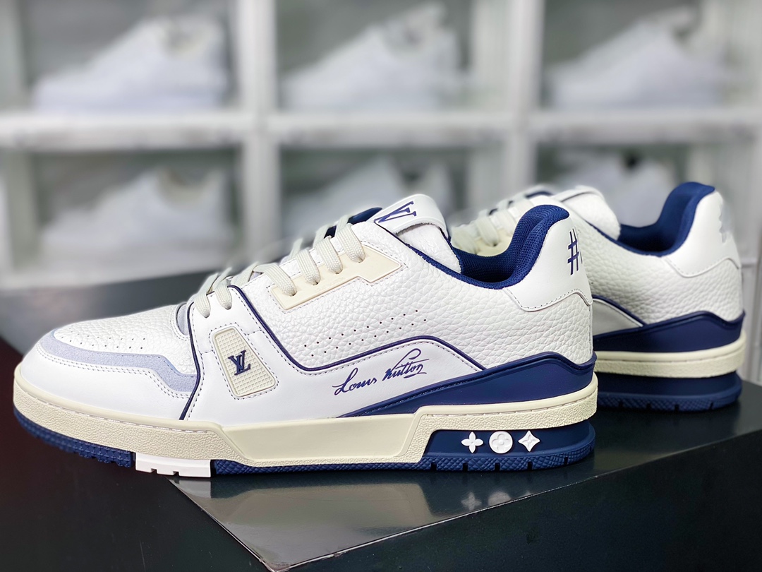 Louis Vuitton Trainer Sneaker Low Low-top Retro Casual Basketball Sneakers ”Leather Off-White Navy” 1ABFA8