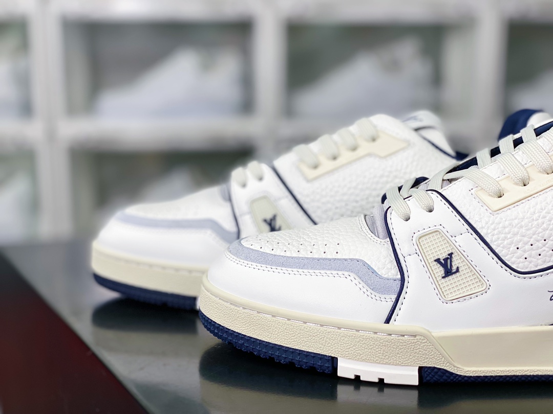 Louis Vuitton Trainer Sneaker Low Low-top Retro Casual Basketball Sneakers ”Leather Off-White Navy” 1ABFA8