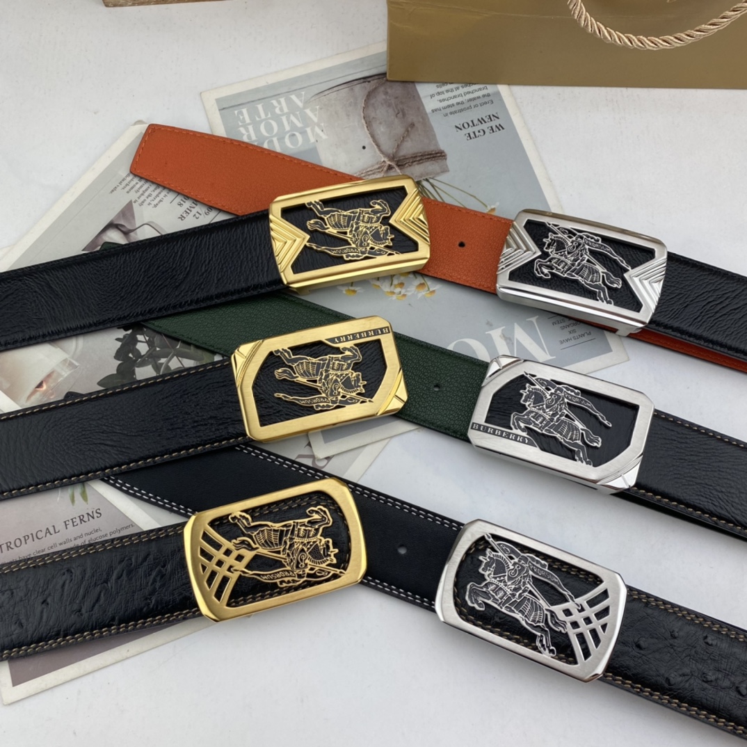 巴宝莉   男士花皮腰带38mm  可双面使用 专柜走线 原单品质 搭配新款扣  
