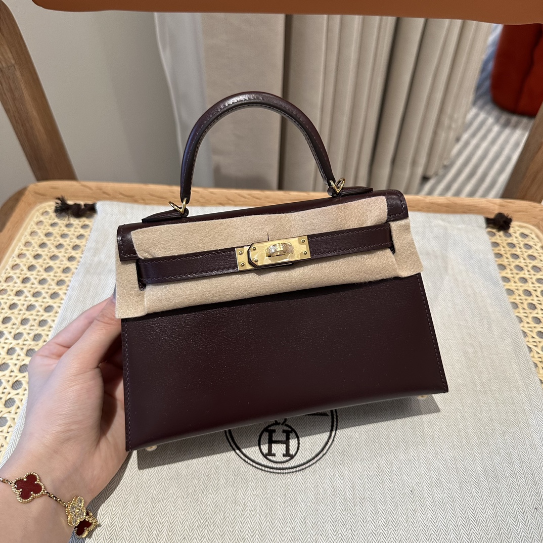 Hermès mini kelly 2, 47/Chocolat, box, gold, 19cm, all handmade!!