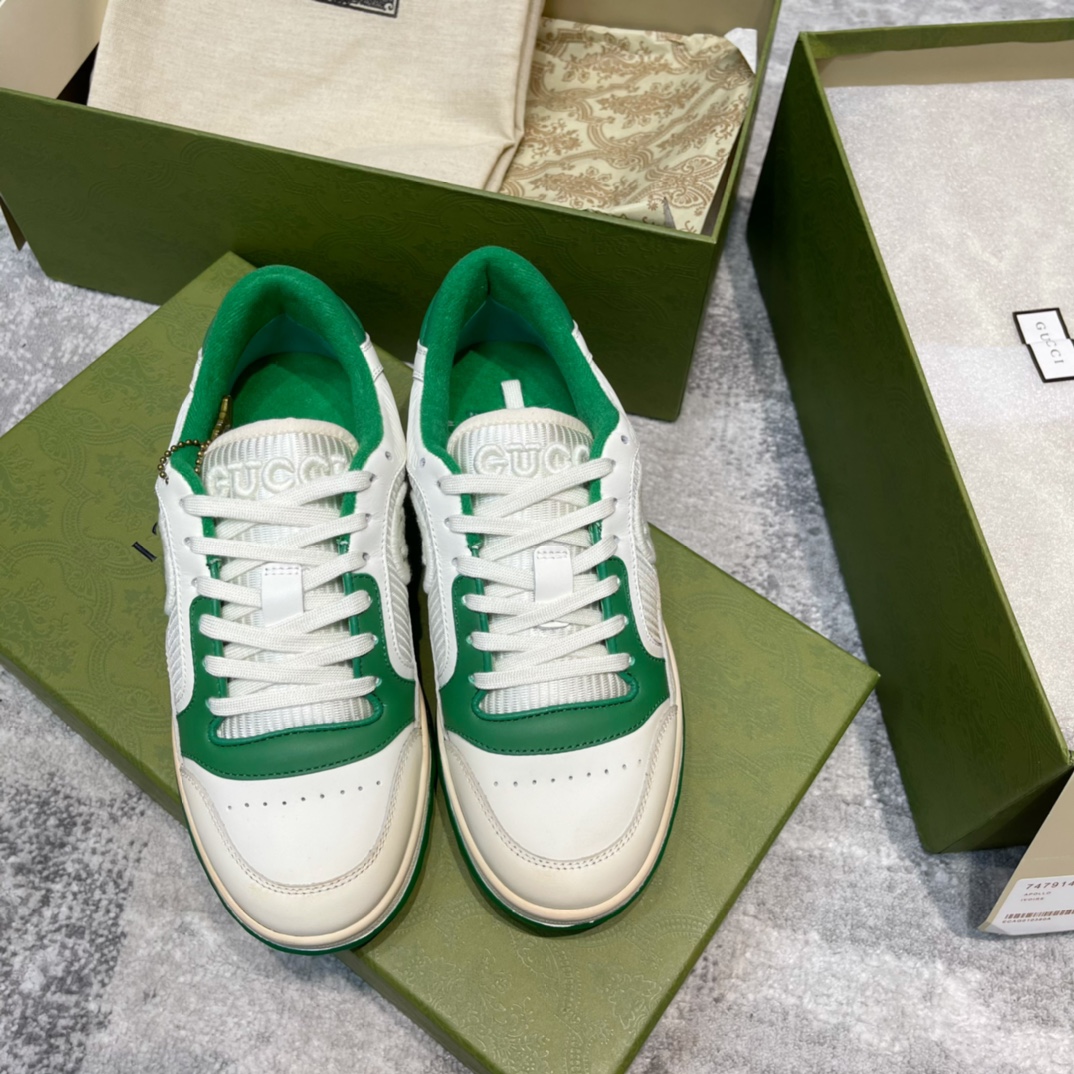 GUCCI Sneakers Leather Mesh White Green