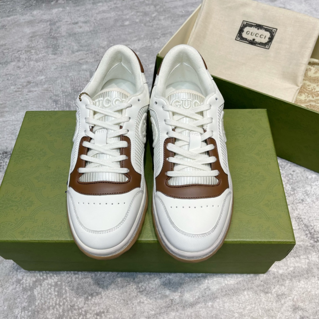 GUCCI 板鞋 牛皮 网面 拼接 白棕