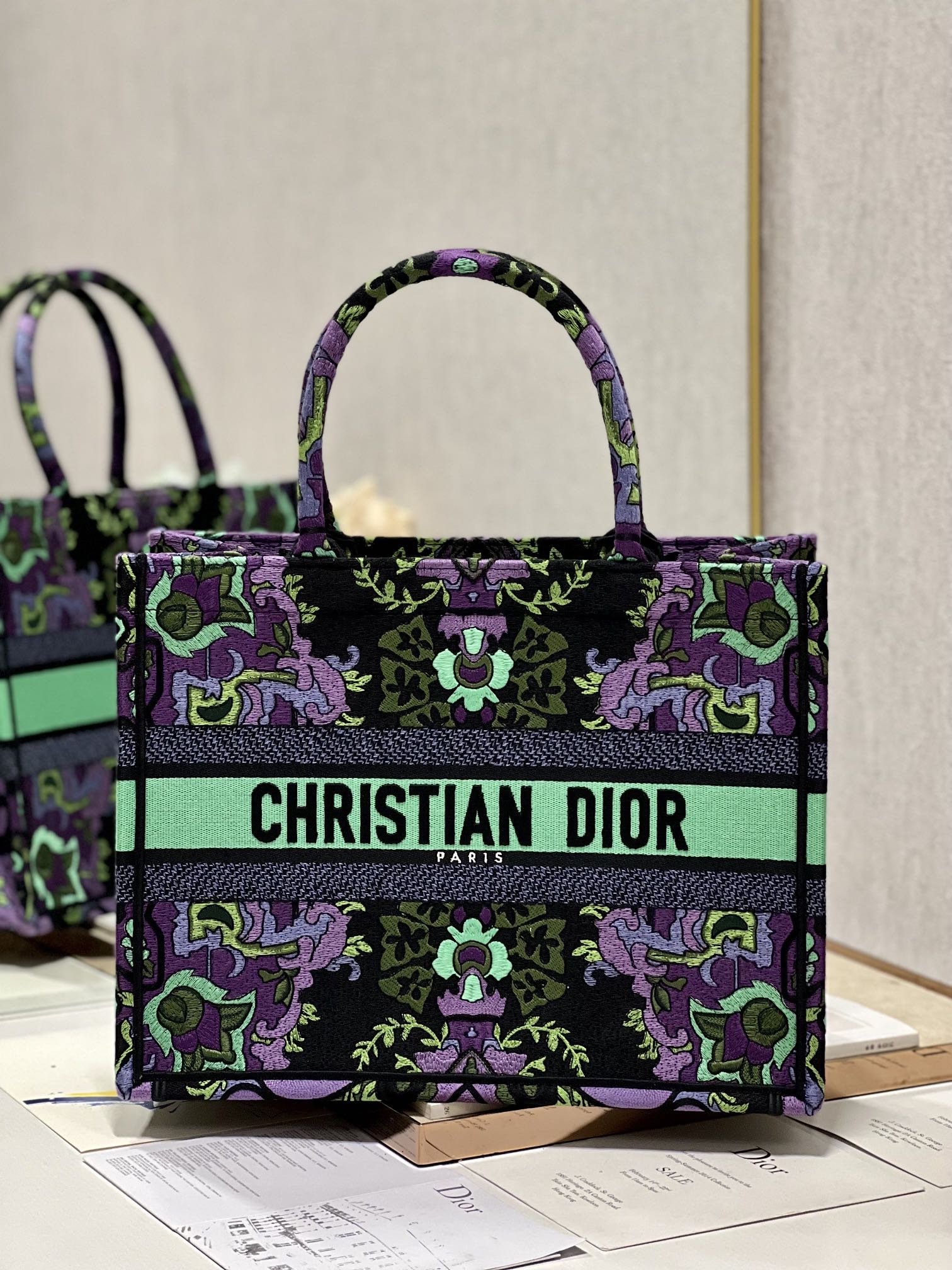 Dior Book Tote Handbags Tote Bags Purple Embroidery Fashion
