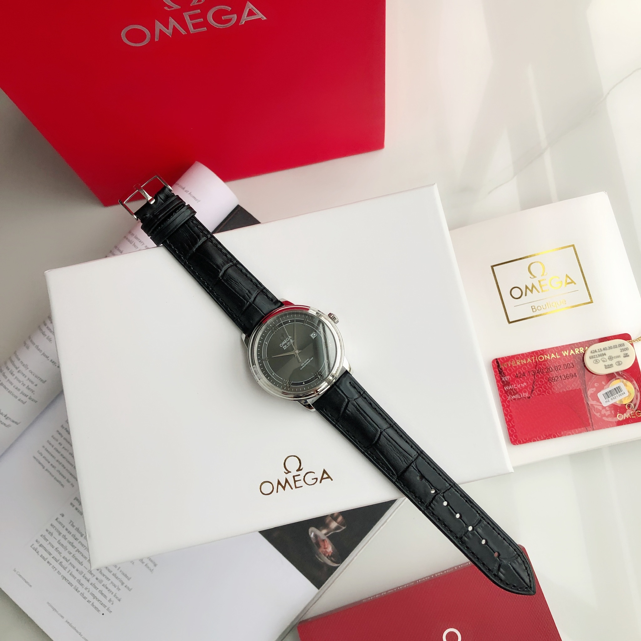 OMEGA Omega De Ville שעונים כחול גברים Calfskin קווייד רגיל Automatic Mechanical Movement חגורת קלפין