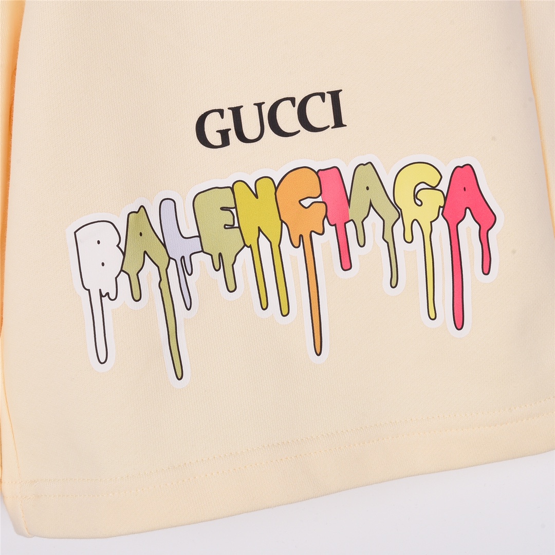 Gucci古驰xBalenciaga巴黎世家联名合作款23SS 夏季七彩溶解字母印花短裤