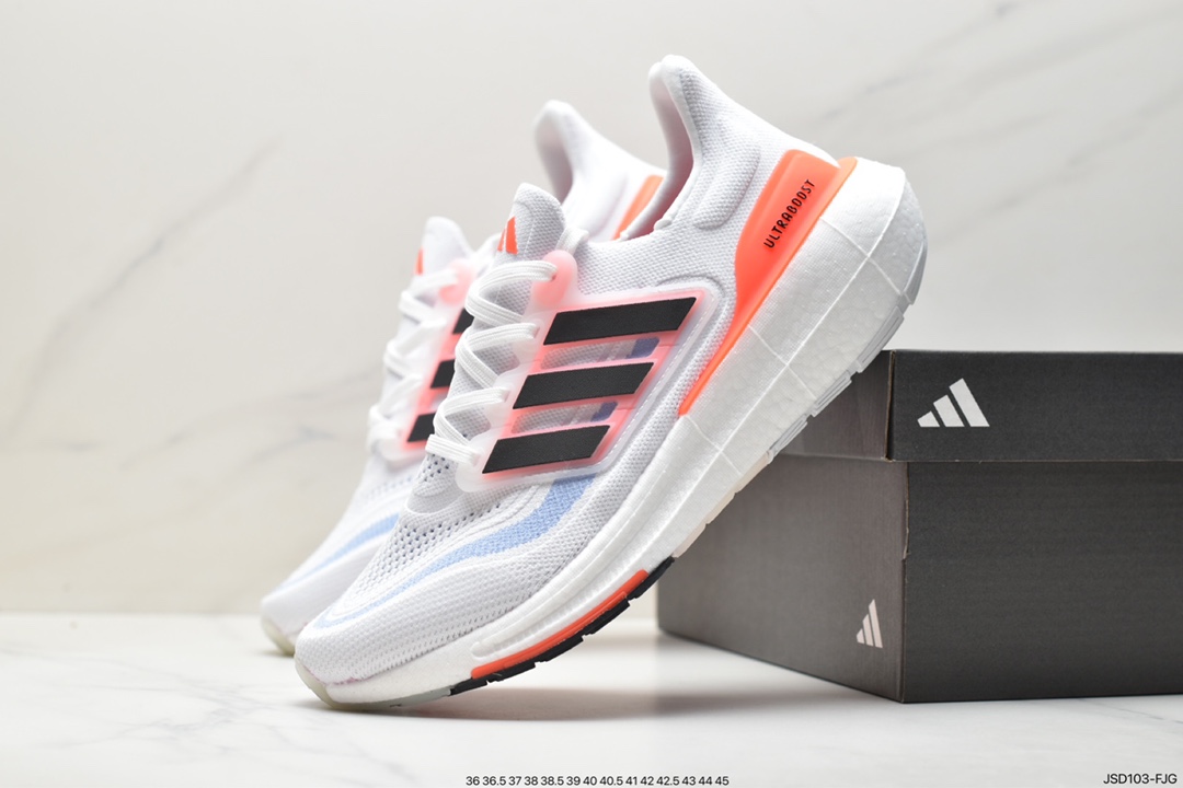 Adidas ULTRABOOST LIGHT series low-top sock-style knitted breathable cushioning casual sports jogging shoes ”white, blue and orange” HQ6351