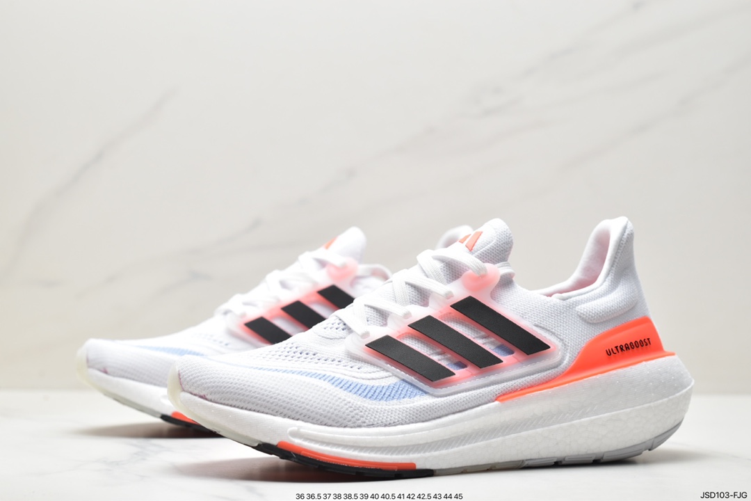 Adidas ULTRABOOST LIGHT series low-top sock-style knitted breathable cushioning casual sports jogging shoes ”white, blue and orange” HQ6351