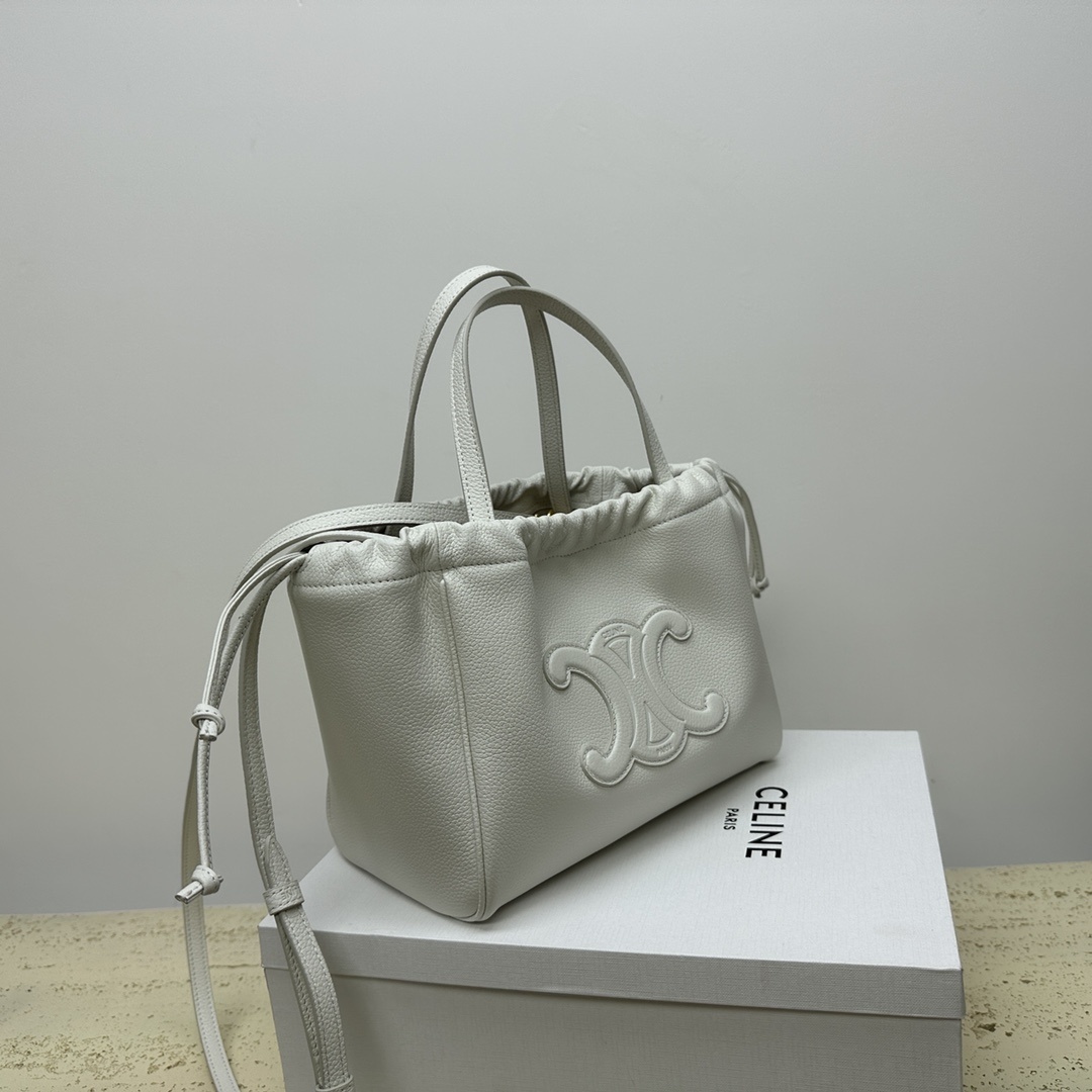MiNi购物袋CABASTRIOMPHE小号粒面小牛皮配织布革抽绳包9X7X6英寸22X17X15厘米牛