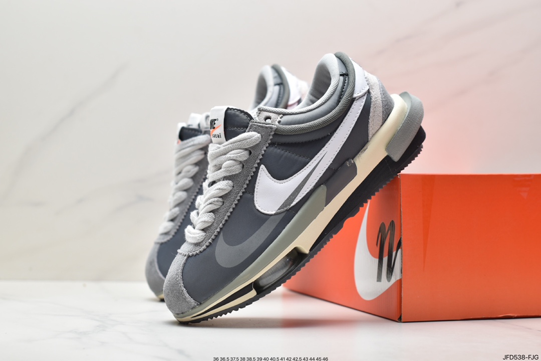 170 Sacai x Air Zoom Cortez SP 4.0”Grey White”B.4.0系列慢跑鞋“厚布深灰白双钩子” DQ0581-100