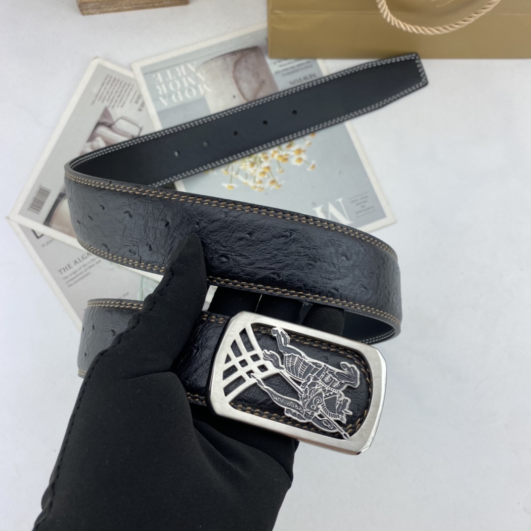 巴宝莉   男士花皮腰带38mm  可双面使用 专柜走线 原单品质 搭配新款扣  