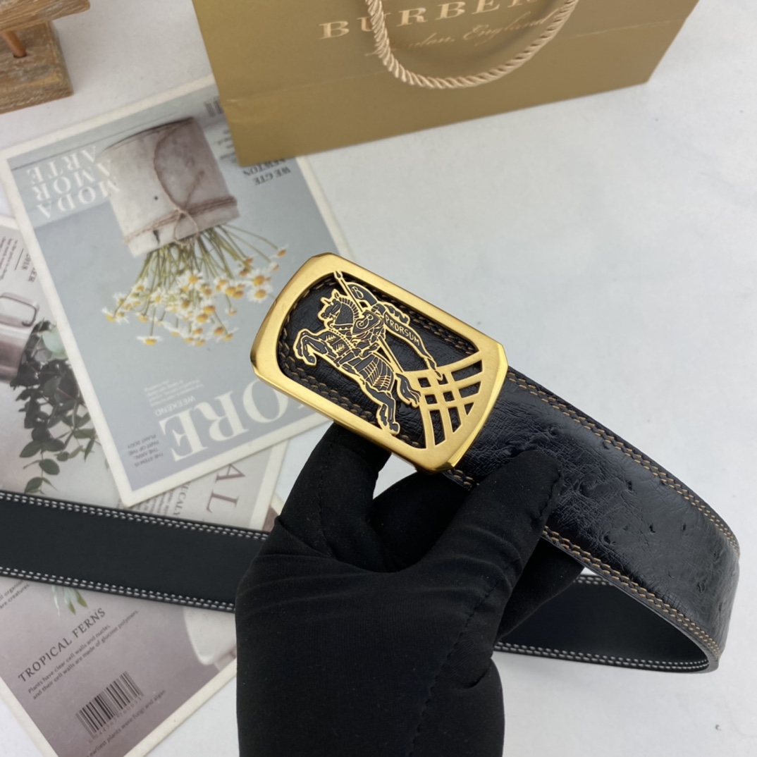 巴宝莉   男士花皮腰带38mm  可双面使用 专柜走线 原单品质 搭配新款扣  