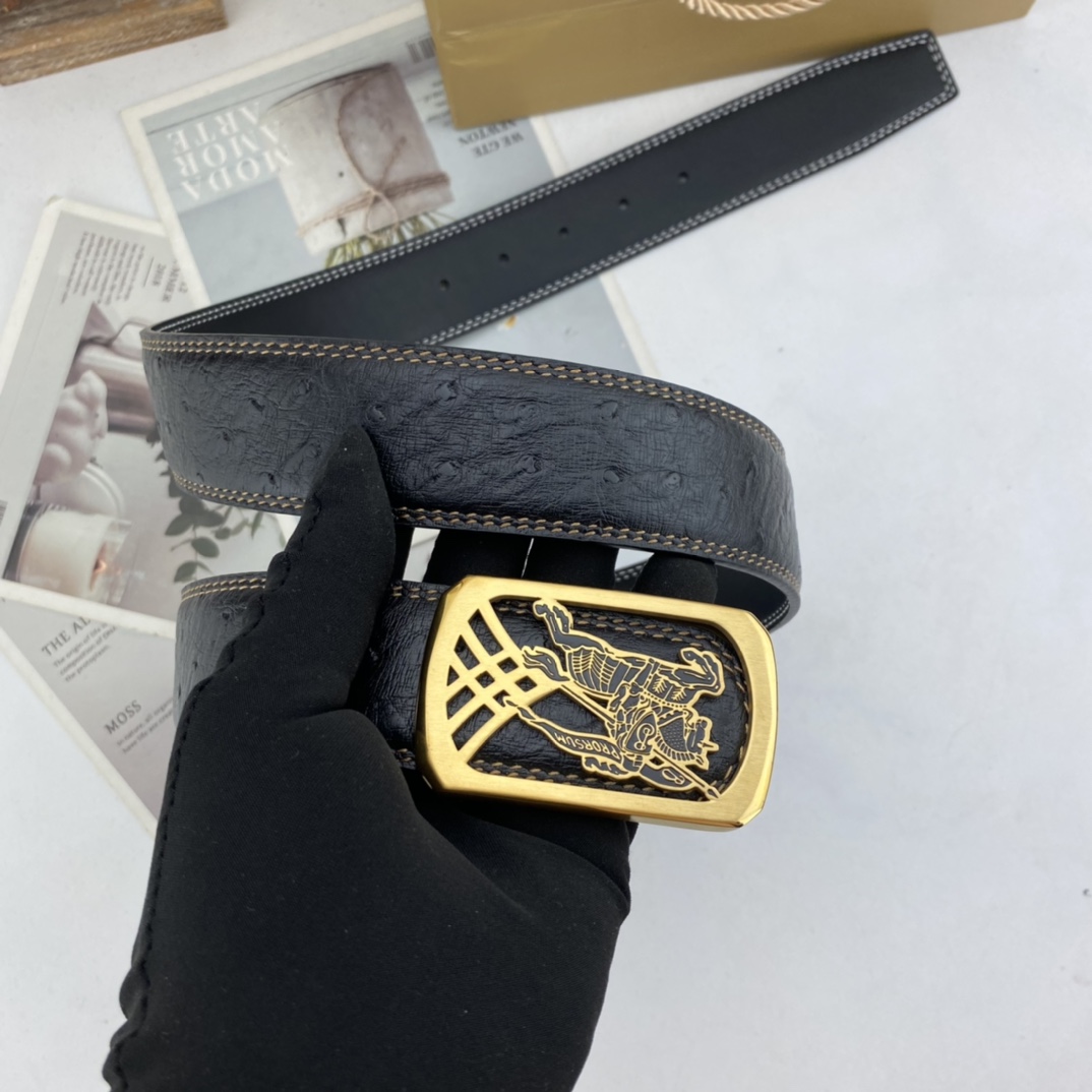 巴宝莉   男士花皮腰带38mm  可双面使用 专柜走线 原单品质 搭配新款扣  