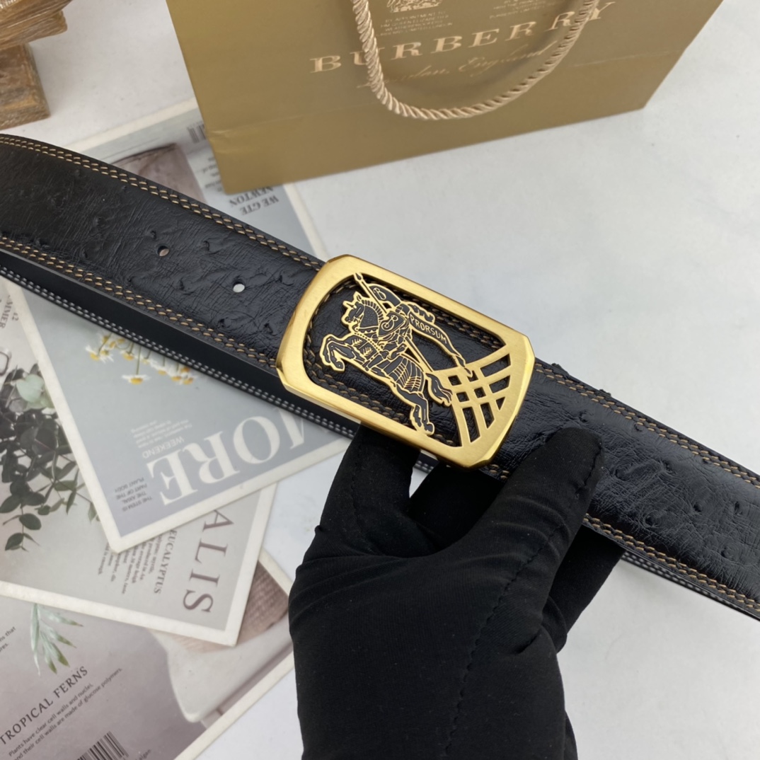 巴宝莉   男士花皮腰带38mm  可双面使用 专柜走线 原单品质 搭配新款扣  