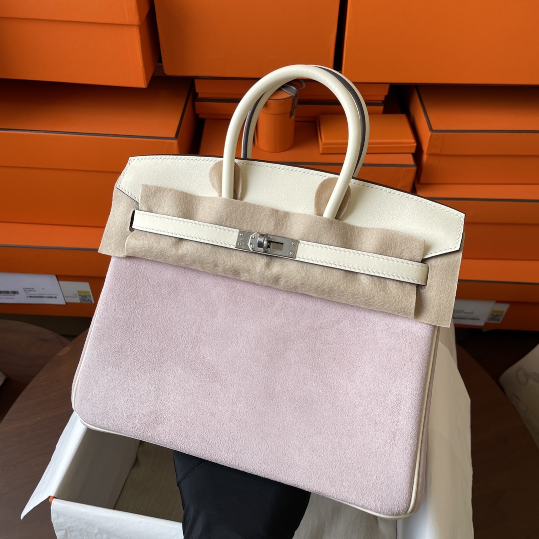 NO:754124,Birkin 25 suede and Swift leather 4W wisteria/I2 cream white silver buckle,Hermes,hermes,stuart weitzman,chamois leather,Hermes,19860909Birkin 25 麂皮拼Swift皮 4W紫藤色/I2奶油白 银扣,爱马仕,hermes,stuart weitzman,chamois leather,Hermes,,Bag