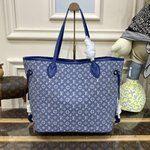 Louis Vuitton LV Neverfull Perfect 
 Handbags Tote Bags Blue White Canvas Denim Fabric Vintage M40995