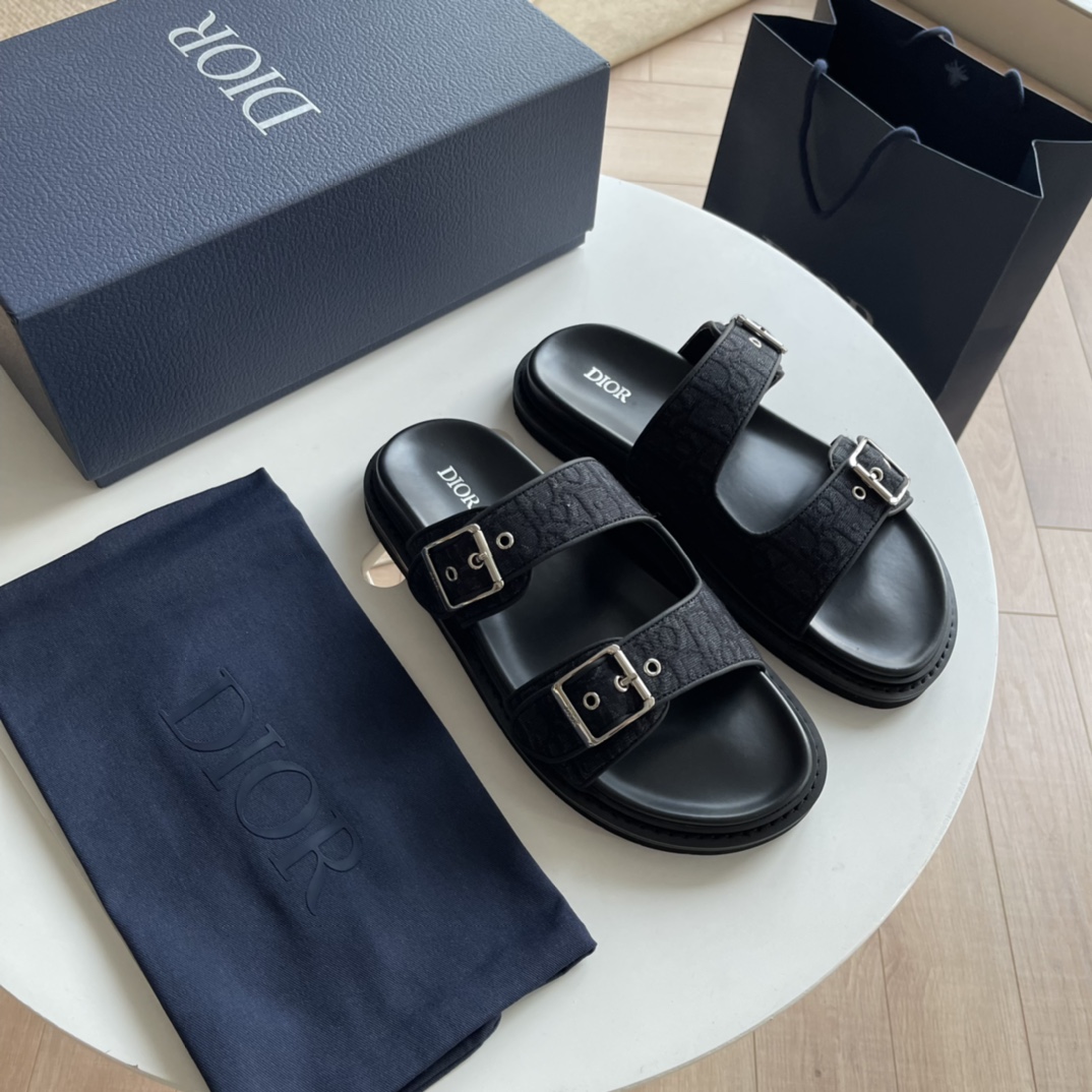 Dior Shoes Sandals Black Grey Canvas Diamond Casual