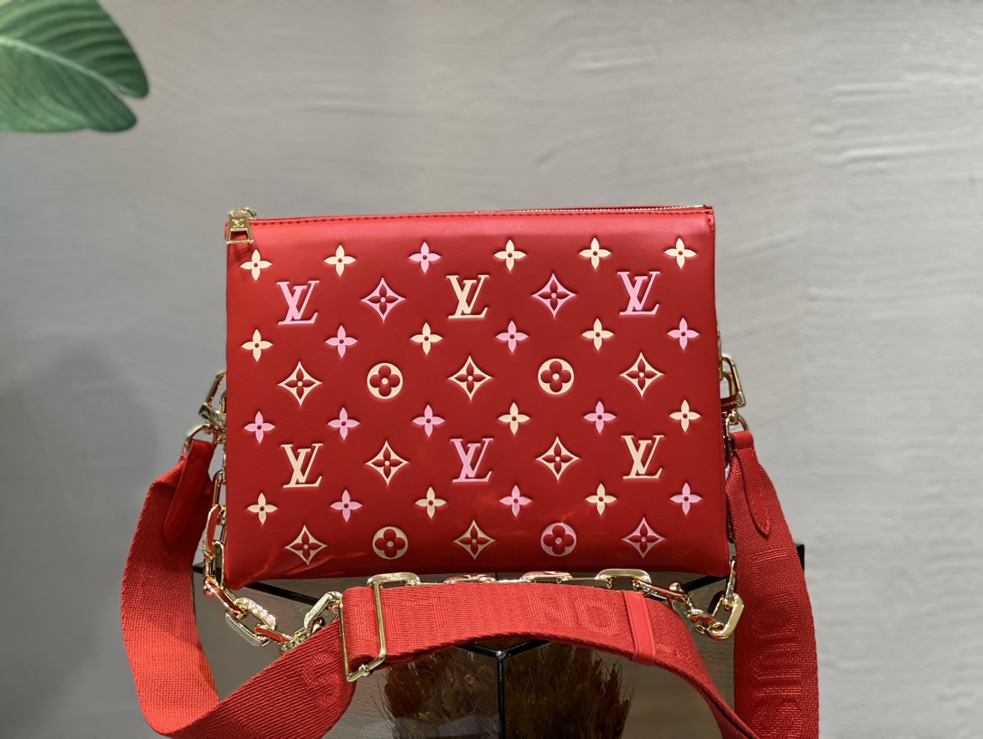 Louis Vuitton LV Coussin Bags Handbags Grey Red White Fabric Sheepskin Chains M21260