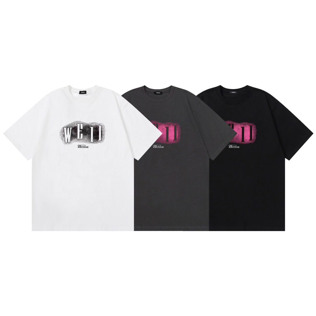 W092# Camiseta de manga corta WE11DONE con estampado nuevo para parejas, corte holgado, tela de algodón puro de 230g, ¡…