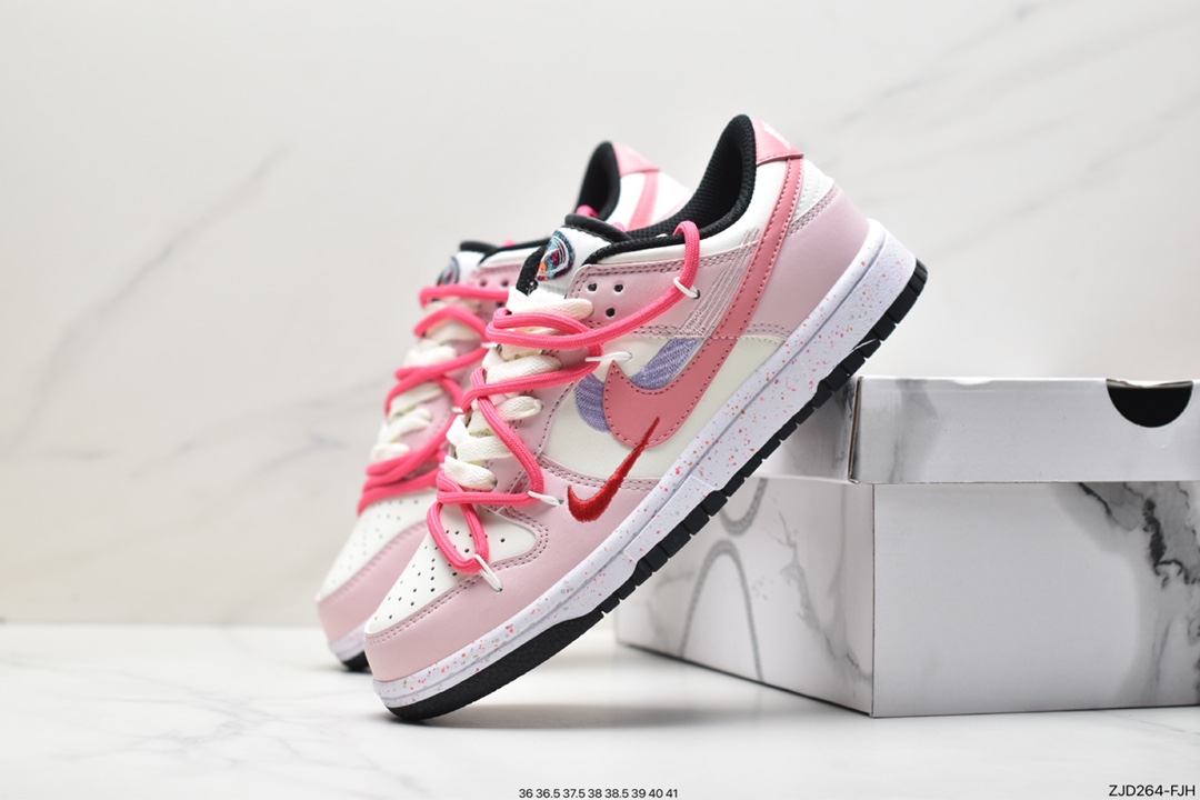 Tie-lace Off-White deconstruction style customization, Nike SB Dunk Low ”Milk White/Pink/Smile” dunk sports skateboard shoes FD4623-131