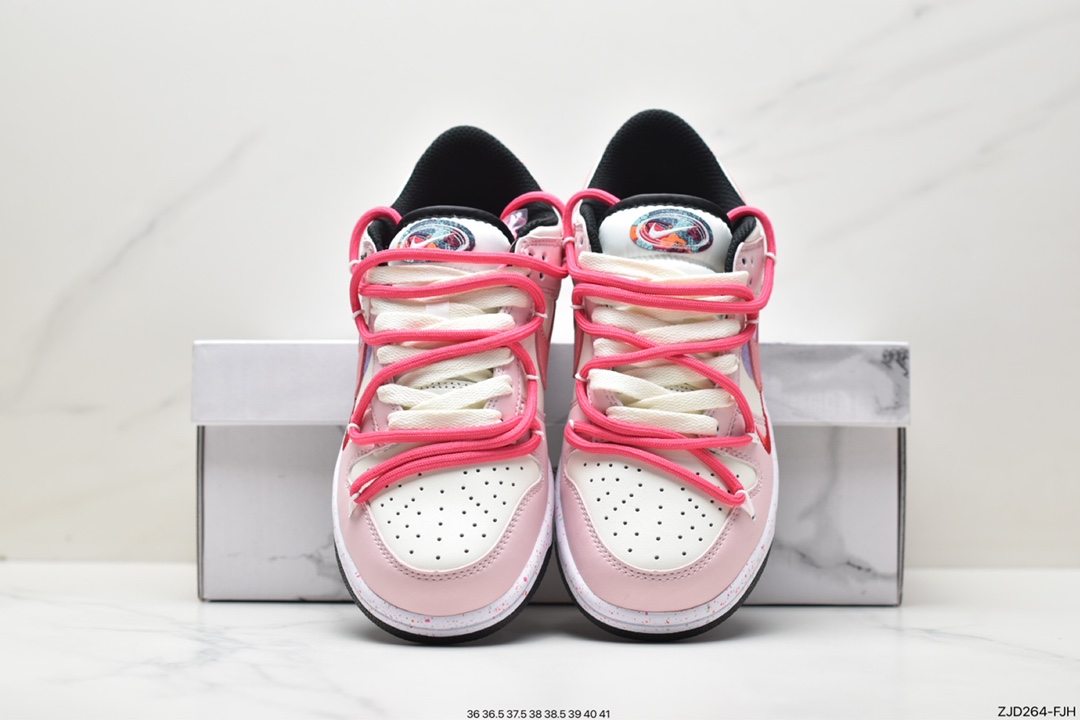 Tie-lace Off-White deconstruction style customization, Nike SB Dunk Low ”Milk White/Pink/Smile” dunk sports skateboard shoes FD4623-131