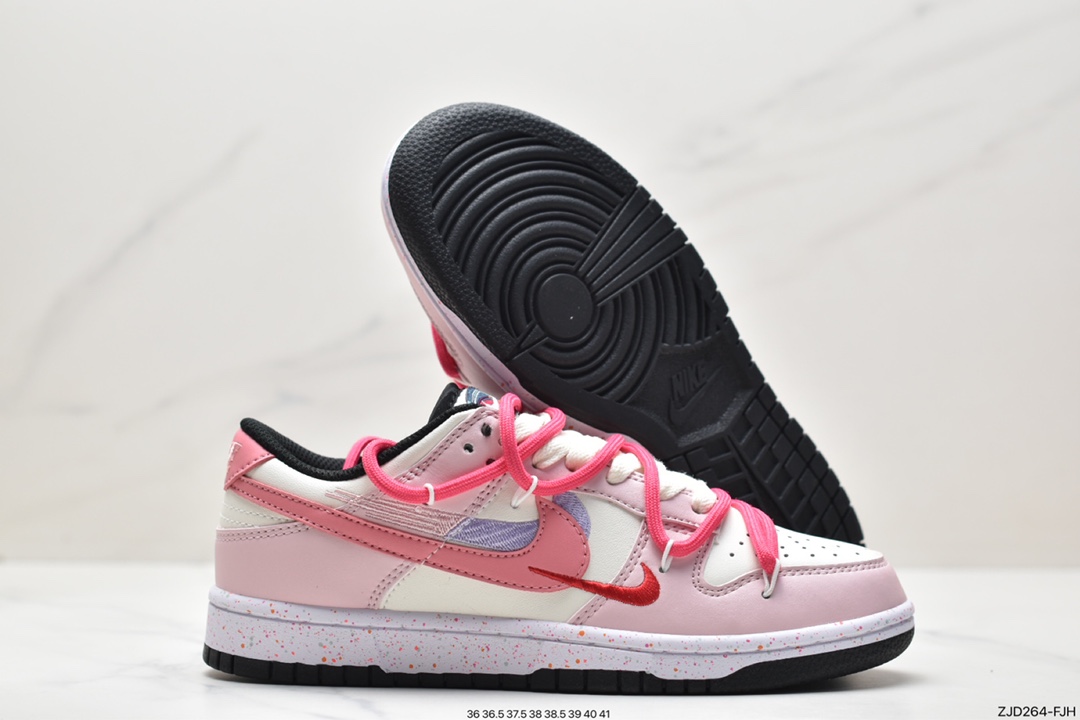 Tie-lace Off-White deconstruction style customization, Nike SB Dunk Low ”Milk White/Pink/Smile” dunk sports skateboard shoes FD4623-131