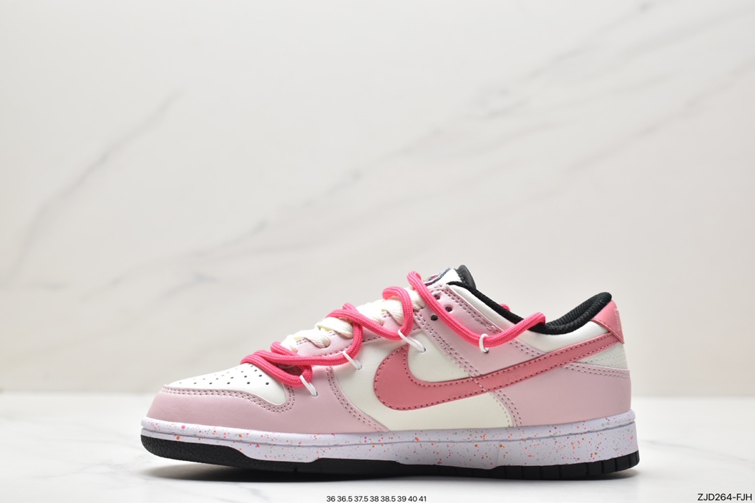 Tie-lace Off-White deconstruction style customization, Nike SB Dunk Low ”Milk White/Pink/Smile” dunk sports skateboard shoes FD4623-131