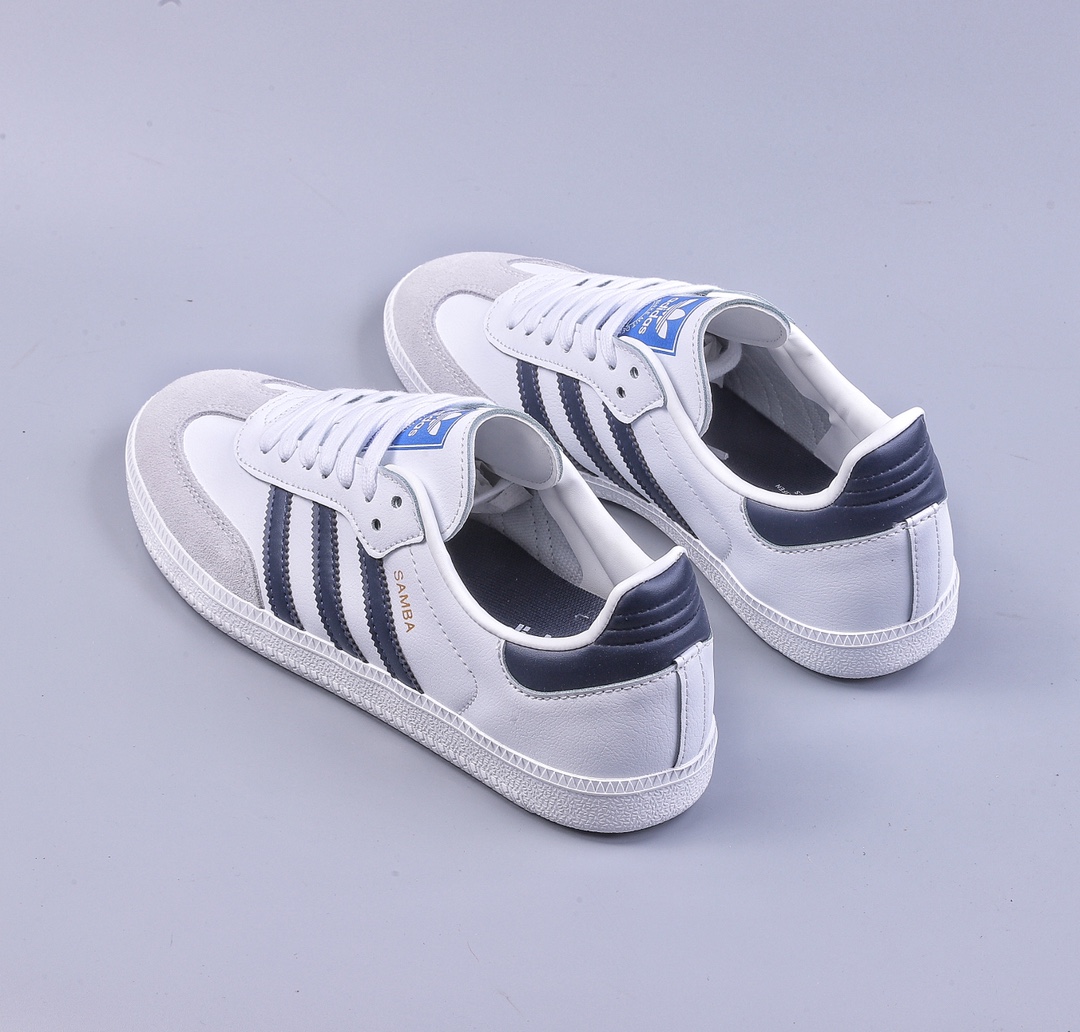 Adidas Originals Samba OG Samba Series Gentleman Sneakers ”Leather White Gray Navy Blue” GW3158