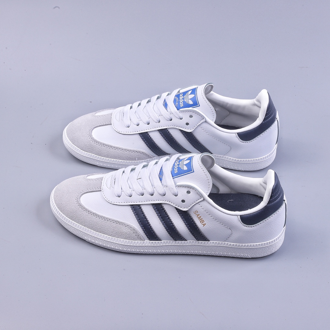 Adidas Originals Samba OG Samba Series Gentleman Sneakers ”Leather White Gray Navy Blue” GW3158