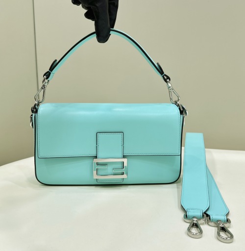 Fendi Baguette Bag in Tiffany Blue Leather with Two Straps - Model 80128 1 Fendi Baguette Bag in Tiffany Blue Leather with Two Straps - Model 80128