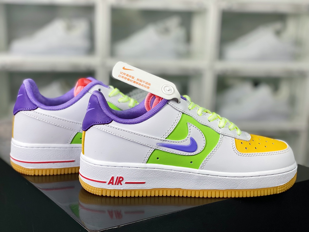 200 Air Force 1'07 Low GS”White Multi”空军一号板鞋“皮革白绿橙彩色”FD1036100