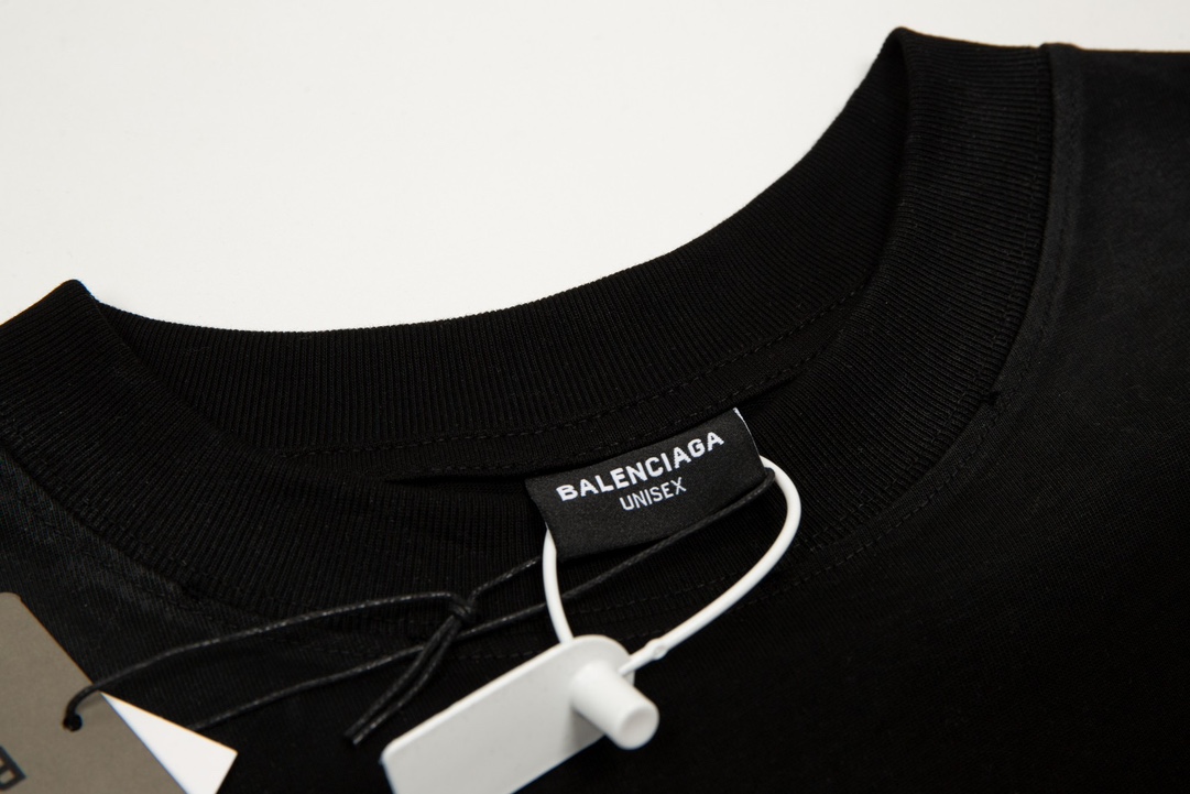 Balenciaga FW23 双B纯色字母泥染做旧破洞短袖T恤