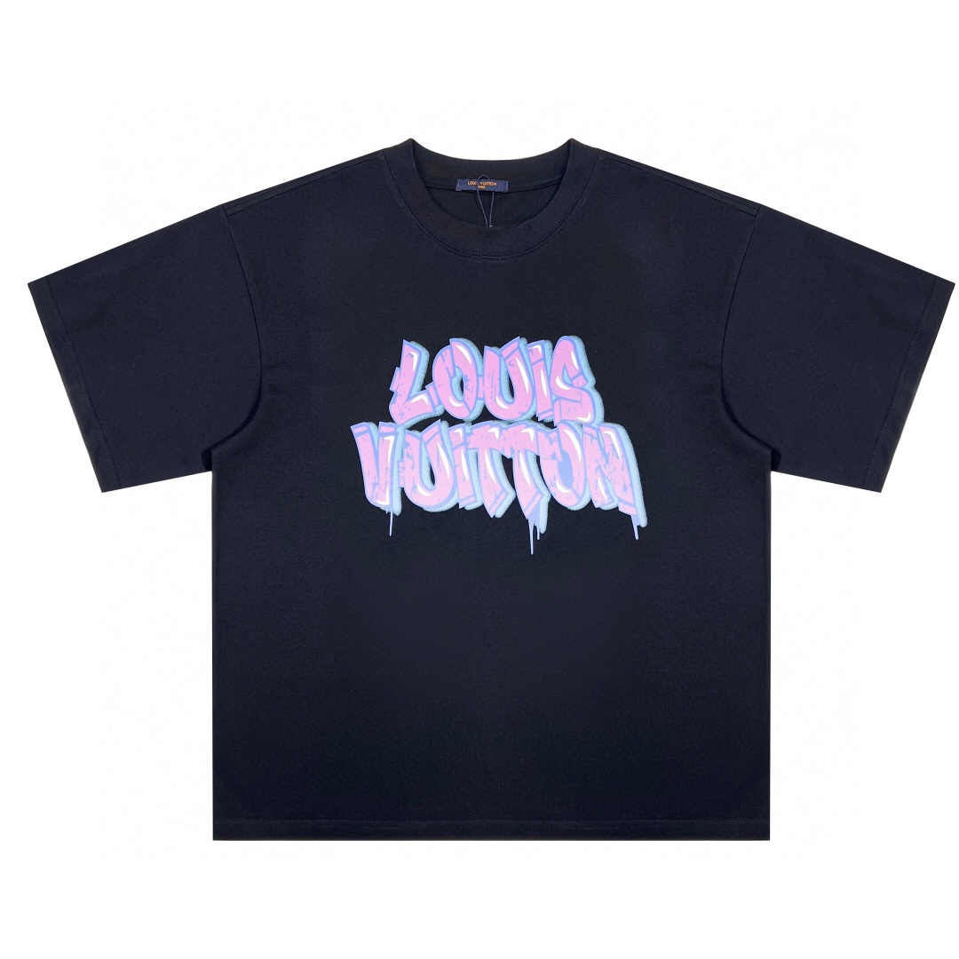 Louis Vuitton Clothing T-Shirt Black Doodle White Printing Unisex Spring/Summer Collection Vintage Short Sleeve