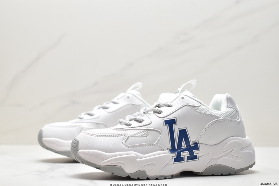 Korea Limited Release NY Yankees Limited x MLB Big Ball Chunky Mesh Thick-soled Daddy Jogging Shoes ”Mesh Ivory White Black NY Print” 3ASHC312N (C0001)